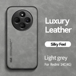 Luxury Leather Ultra Thin Magnetic Car Phone Case Cover for Redmi 14C 4G (Light Gray)