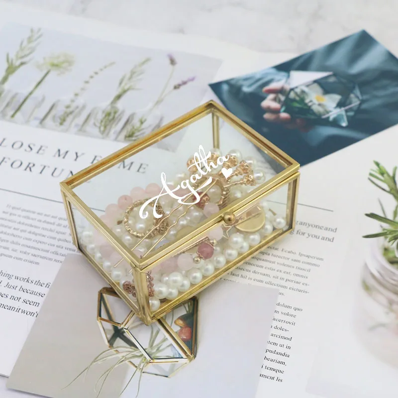 Personalized Glass Ring box Geometrical Clear Glass Jewelry Box Ring Jewelry Organizer Holder Wedding Decoration Wedding Favor