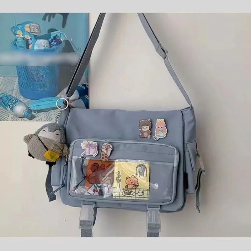 Oxford Single Shoulder Crossbody Bag with Transparent Zipper Pocket Messenger Bag Student School Bag Casual Shopping Travel Work