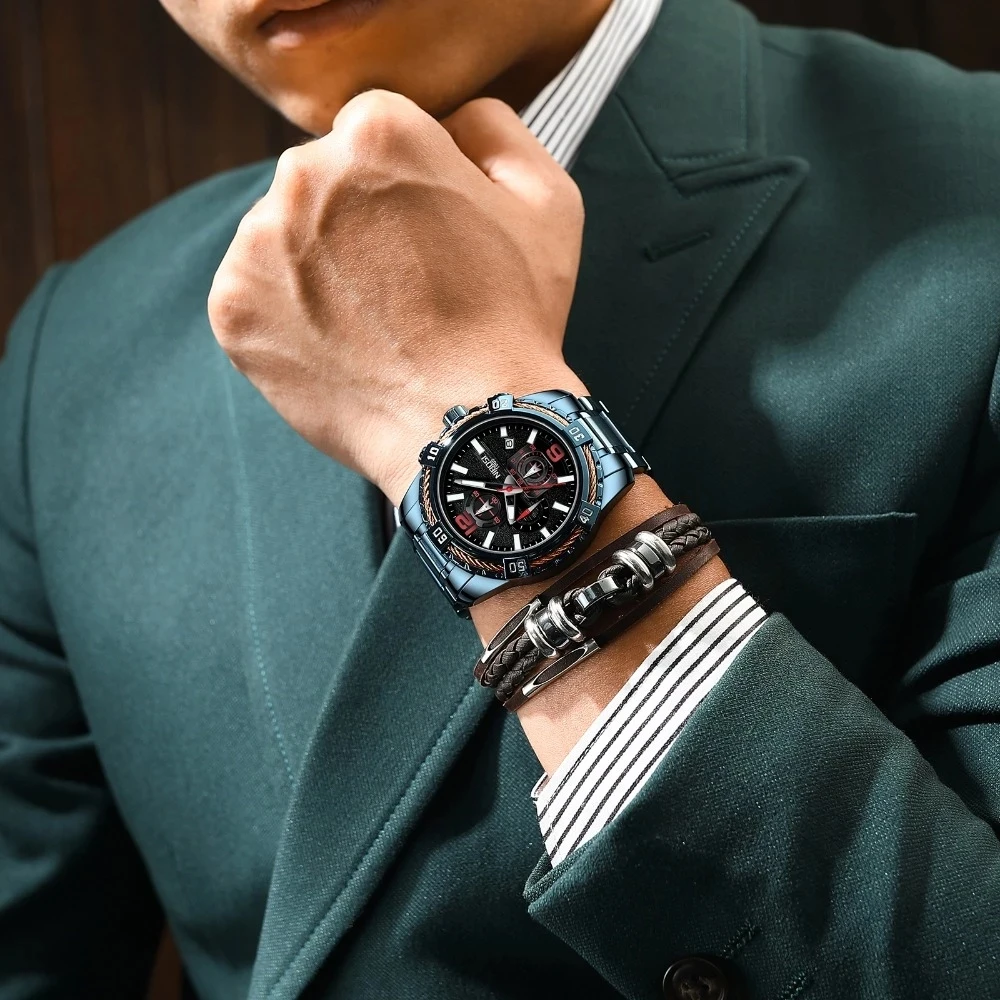 NIBOSI New Mens Watches Top Brand Luxury Chronograph Quartz Watch For Men Stainless Steel Sports Wristwatch Relogio Masculino