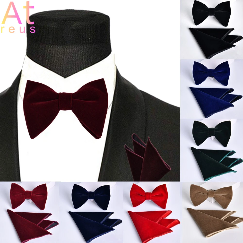 

Velvet Bow Tie Handkerchief Set Father's Day Gift Bowtie Women Men Groom Wedding Funeral Horn Bow Tie knot Formal Wear Accessory