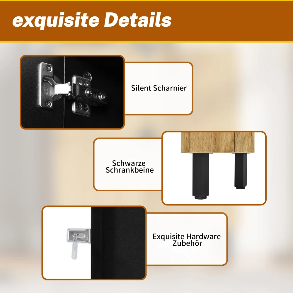 80*38,5*90cm Moderner Schuhschrank, Einzigartiges Design, Vier Türen, Verstellbare Einlagen, Schwarze Eisenbeine und Gebogene Türen – Detail 19