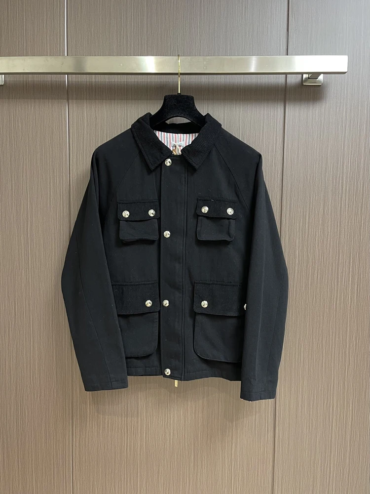 

TB Men's Jackets 2024 Autumn Winter Pocket Button Design Lapel Jackets for Men High Quality Corduroy Fashion Thermal Coats Male