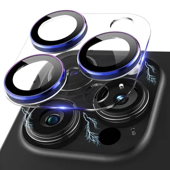 Protezione dell'obiettivo della fotocamera posteriore schermo in vetro temperato copertura della fotocamera ad anello in metallo Anti-esplosione per iPhone 12 13 14 15 Pro Max/15 Plus
