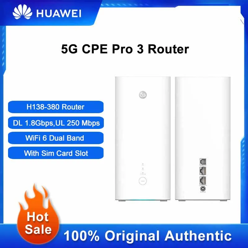 

Unlocked Huawei 5G CPE Pro 3 Router H138-380 WiFi 6 Signal Repeater Dual Band 250 Mbps Gigabit Amplifier With Sim Card Slot