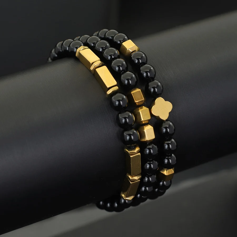 Gold Hematite Stone Men Bracelet Set