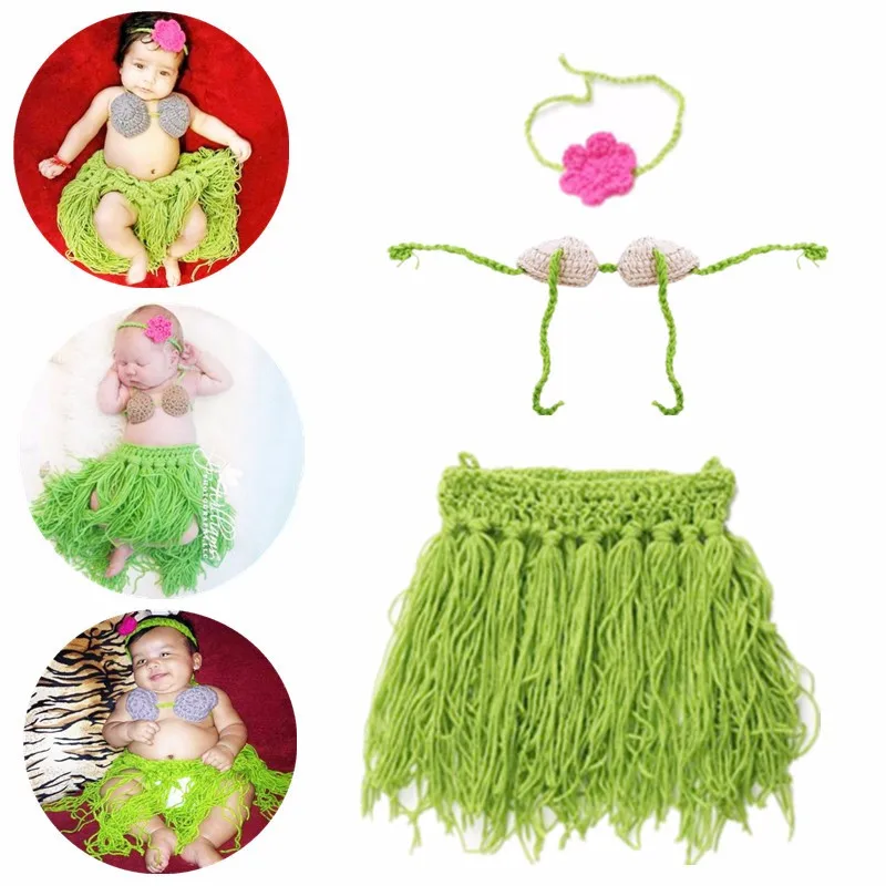 

Baby Clothes New Born Photography Props Beach Grass Skirt Suit Crochet Knit Baby Costume