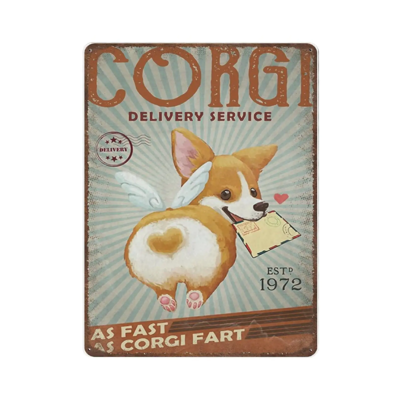 

Retro Thick Metal Tin Sign- Corgi Dog Delivery Service Company Tin Sign -Novelty Posters，Home Decor Wall Art，Funny Signs for Hom