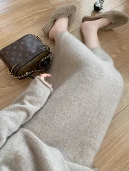 Gonna morbida cerosa autunnale e invernale Gonna dritta Gonna lavorata a maglia versatile e sottile Gonna H media e lunga Gonna casual da donna 1