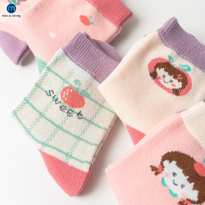 5 Pairs/Lot Strip Cotton Knit Warm Children's Socks For Girls New Year Socks Kids Women's Short Baby Newborn Miaoyoutong