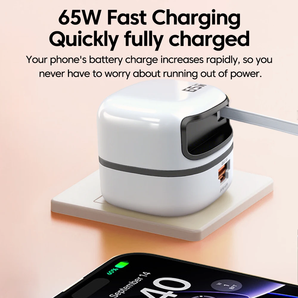 High-Power USB-C Fast Charging Portable Charger with 65W USB Adapter