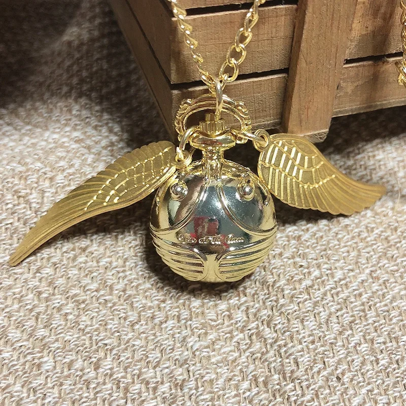 Quartz Watch Pocket Watch Golden Ball Pendant Snitch Ball Pocket Watch Gifts for Kids Quartz Necklace Clock Lovely Cute Fob Pocket Clock