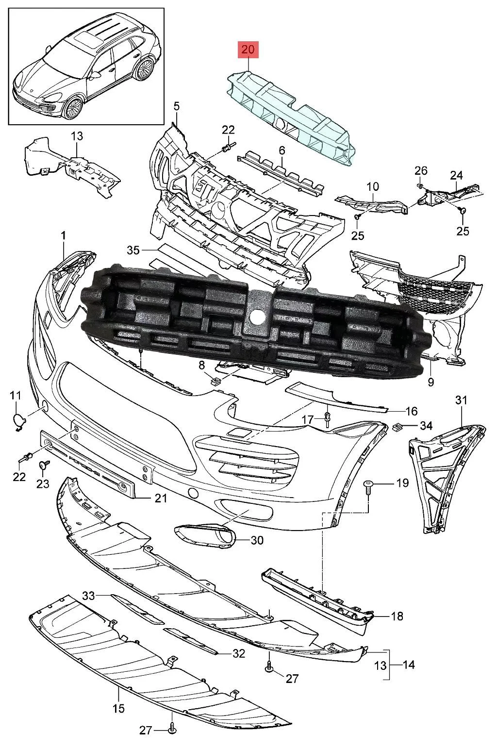 95850555001 Front bumper er block for Porsche cayenne 2011-2014 92a