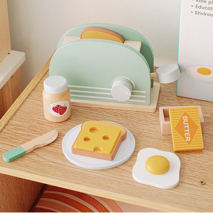 Wooden Pretend Play Set Toaster Bread maker coffee machine bender mixer wood Kitchen items accessories toy Kids toys for girls
