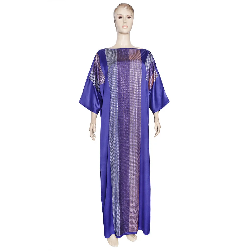 2023 New Large Summer Plus Size Women Heavy Industry Hot Diamond Colorful Diamond One Line Neck Bat Sleeve Elegant Ladies Dress