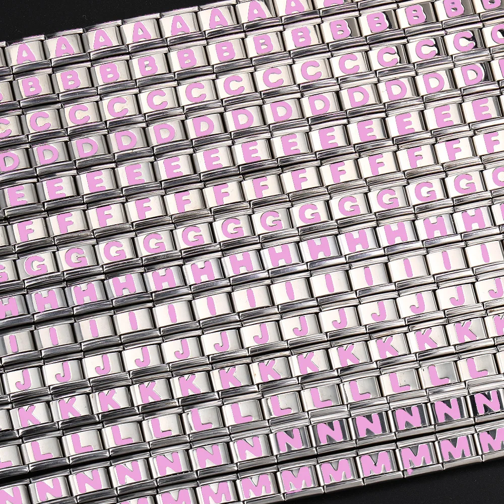 GEMOSA Neue Mode Rosa 26 Englisch Buchstaben A-Z Italienische Links Charm Fit 9mm Edelstahl Frauen Männer Armband schmuck DIY Machen – Detail 8