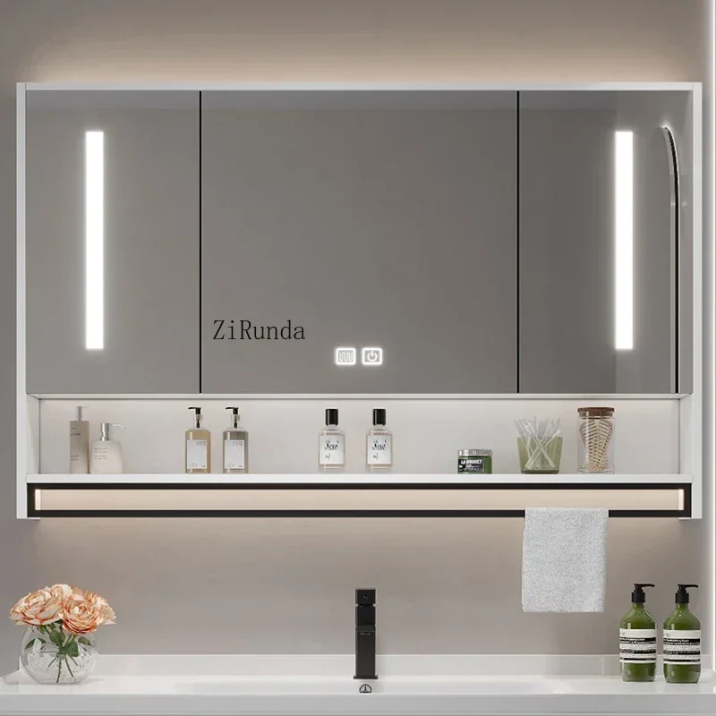 Nordic Smart Bathroom Mirror Cabinet Fashion Simple Large Capacity Beauty Lamp Mirror Cabinet Shelv Furniture Arredo Bagno FYBC