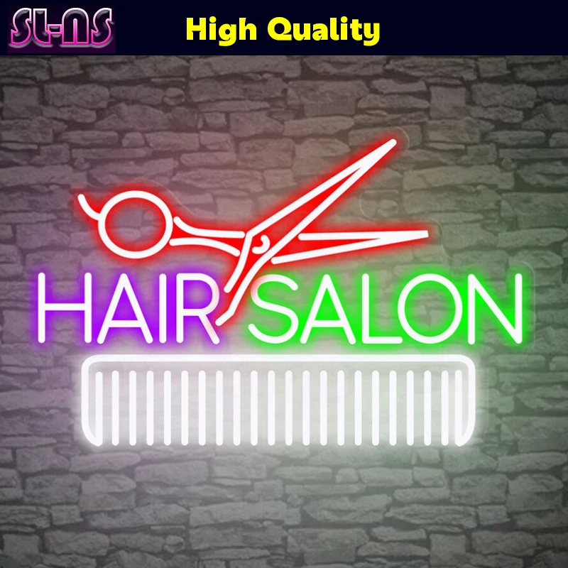 Custom Hair Salon Neon Sign Wall Decor, Salon Office Decor, Barber Shop Signage, Custom Your Shop Name, Led Neon Light for Barbe