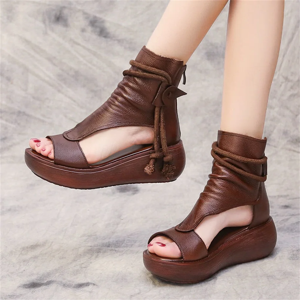 

New Women Summer Sandals Fashion Wedges Platform Woman Shoes Comfy Breathable Soft Leather Outdoor Non-slip Fish Mouth Sandals