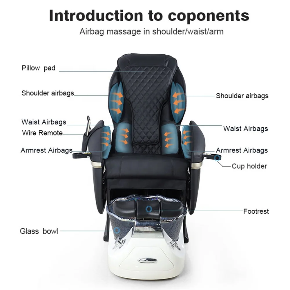 Modern Luxury Beauty Nail Salon Electric Pipeless Whirlpool Foot Spa Full Body European Touch Massage Manicure Pedicure Chair 3