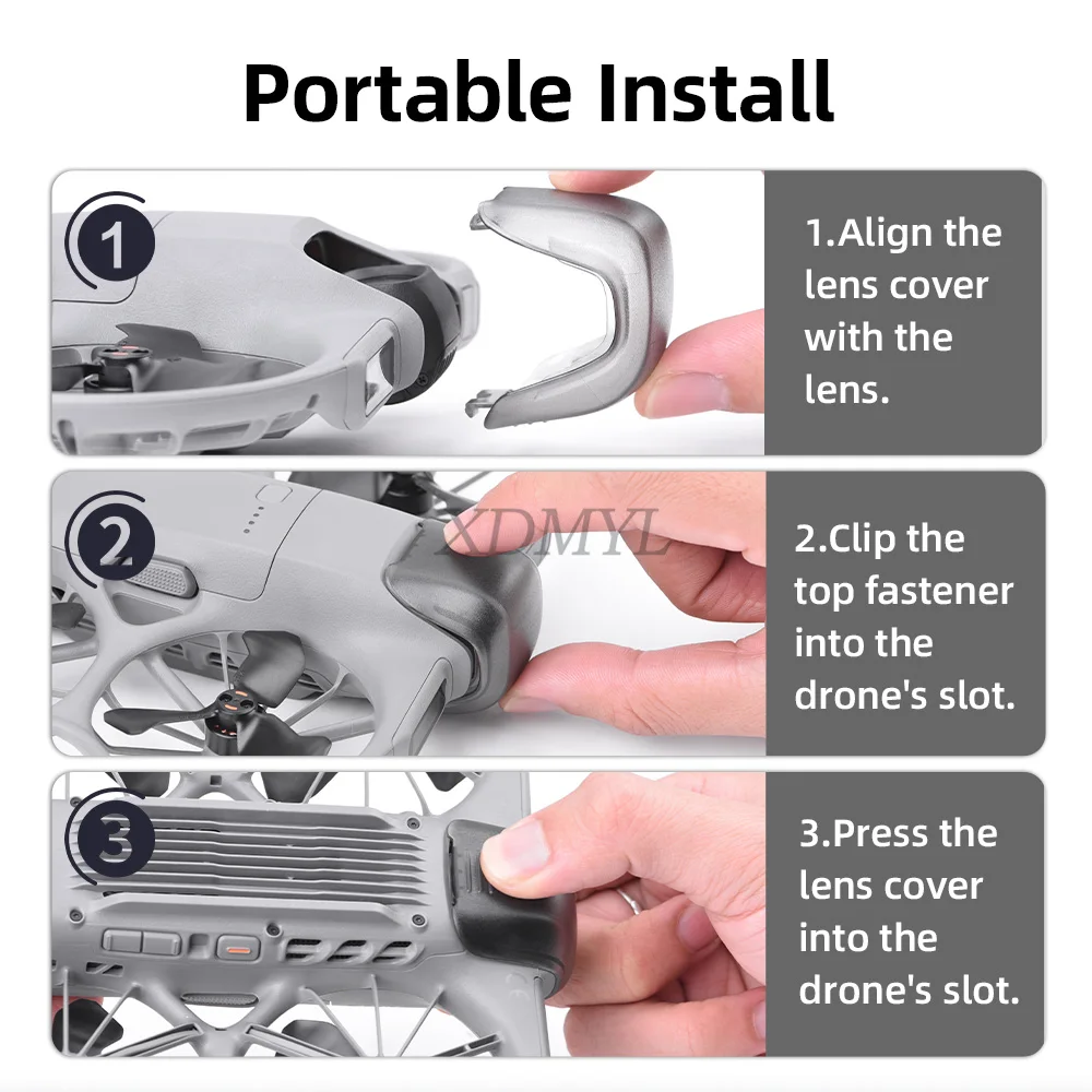 Gros plan sur le protège-objectif transparent noir du DJI Mini 3 Pro, mettant en avant la coque anti-rayures.