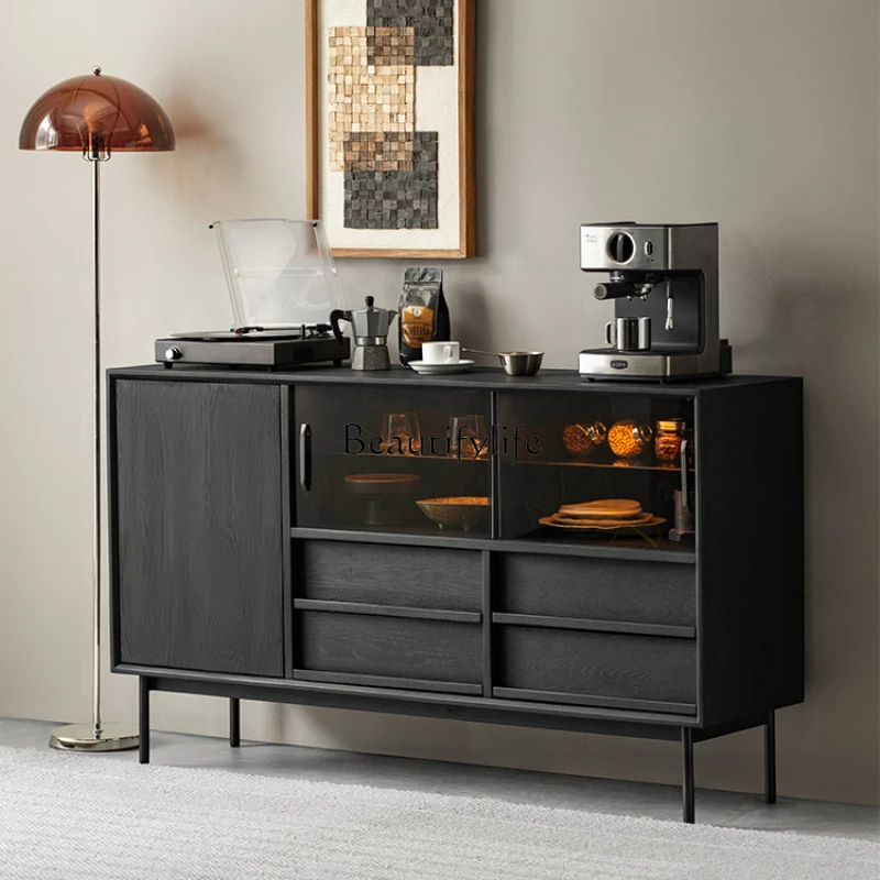 Solid Wood Black Storage Cabinet Modern Simple Home Living Room Storage Cabinet