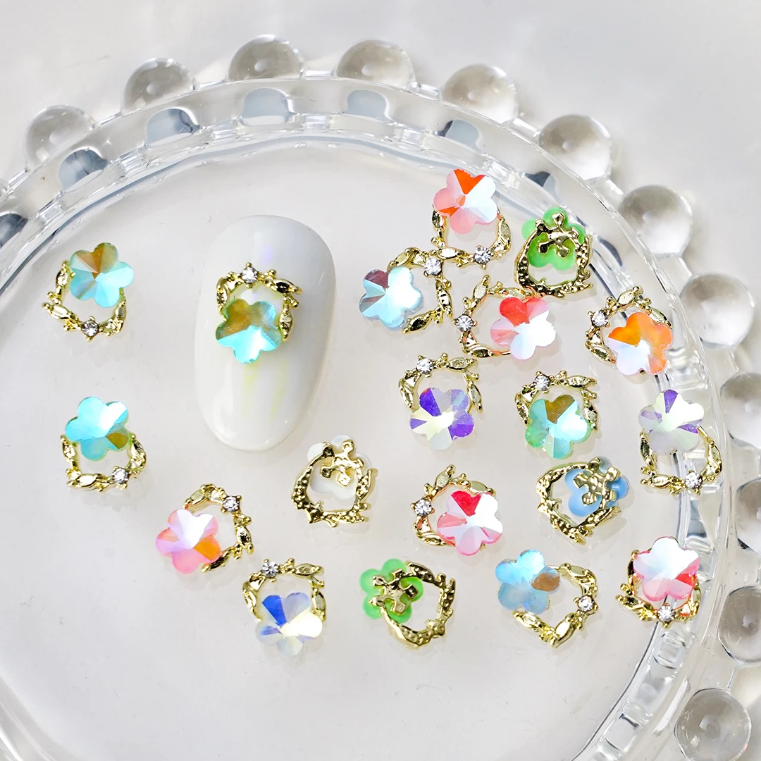 

Glitter for Nails Crystals 3D Charms Flower Diamond Parts Art Decorations Rhinestones Gold Press on Metal Accessories 2302-013