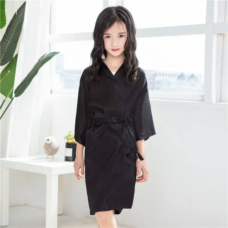 Girls Robes For Kids Solid Silk Satin Robes Children Bathrobe Sleepwear Bath Nightgown For Wedding Spa Party Birthday