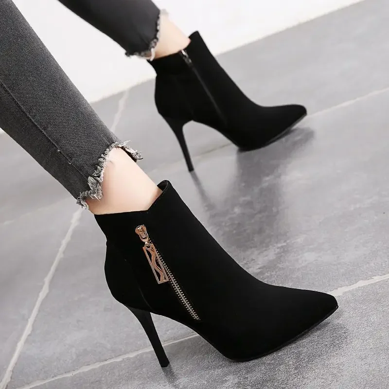 Fashion Boots Autumn Winter Pointed Martin Boots Female Stiletto High Heel Boots Straps Women's Boot