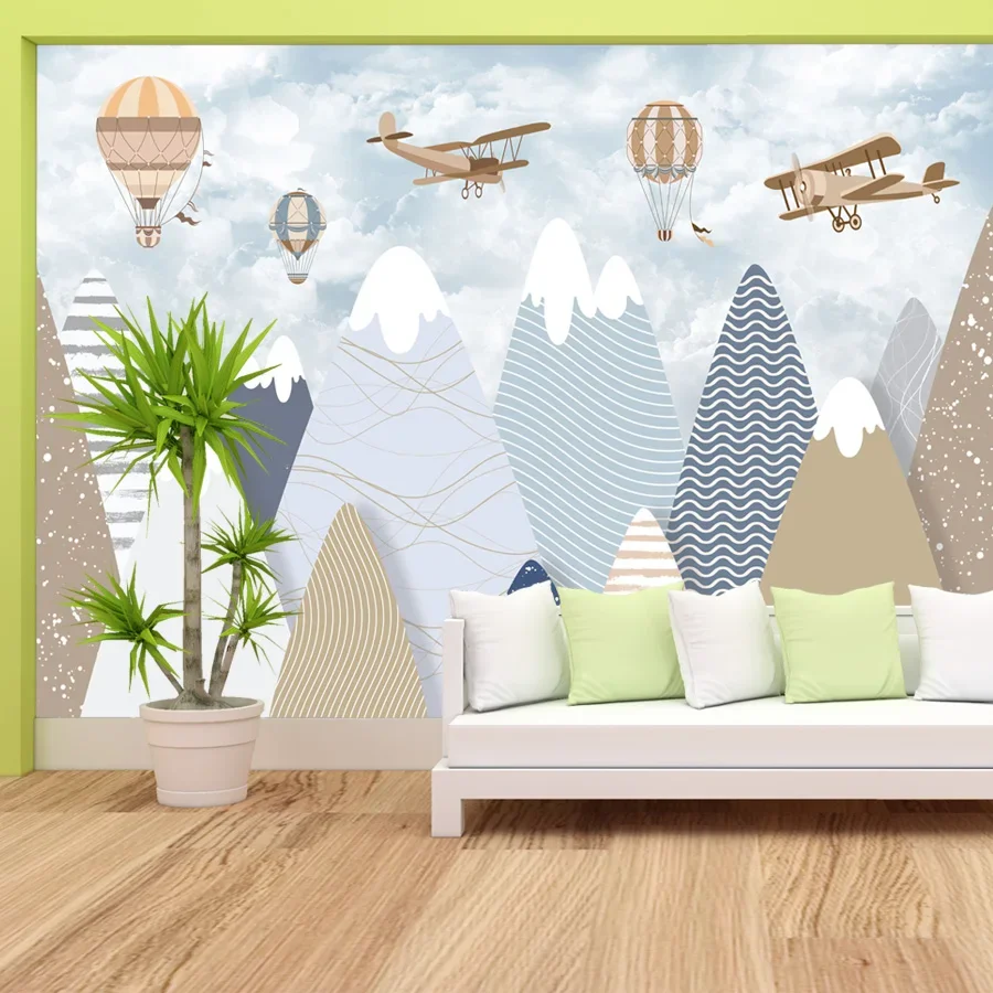 Custom Cartoon Peel and Stick Removable Optional Mountain Craft Wall Papers Home Decor Wallpapers for Living Room Baby Bed Mural