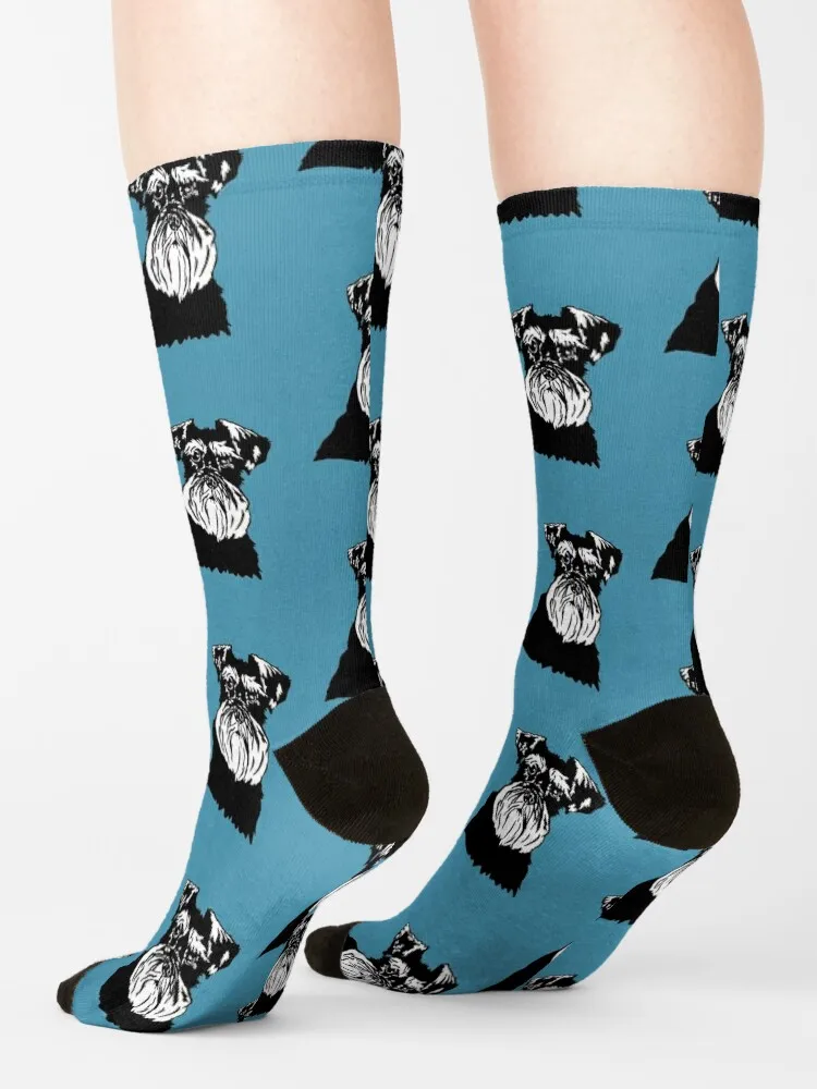Mabel the Miniature Schnauzer Dog Linoprint Socks luxury socks valentines day gift for boyfriend