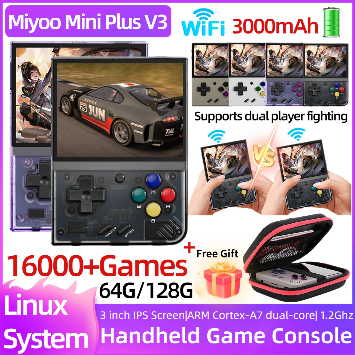 Miyoo Mini Plus V3 Retro Handheld Game Console 3.5Inch IPS HD Screen 3000mAh WiFi 16000Games Linux System Portable Video Players