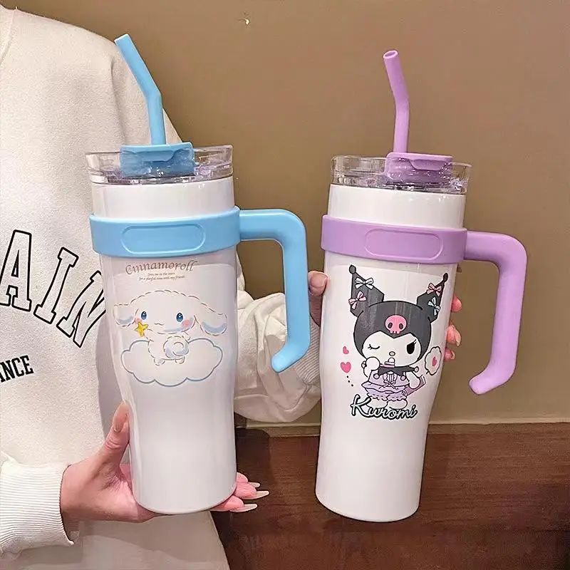 

Kawaii Sanrio Cinnamoroll Kuromi Large Capacity Cartoon Straw Cup Portable Insulation Cup Ins Christmas Cut Anime Girls Gifts