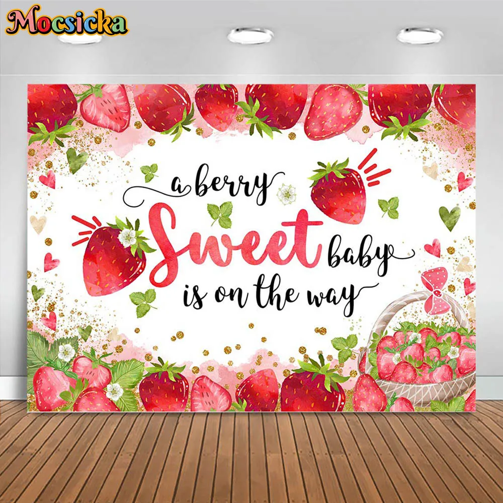 Mocsicka Strawberry Baby Shower Backdrop Party for Girls a