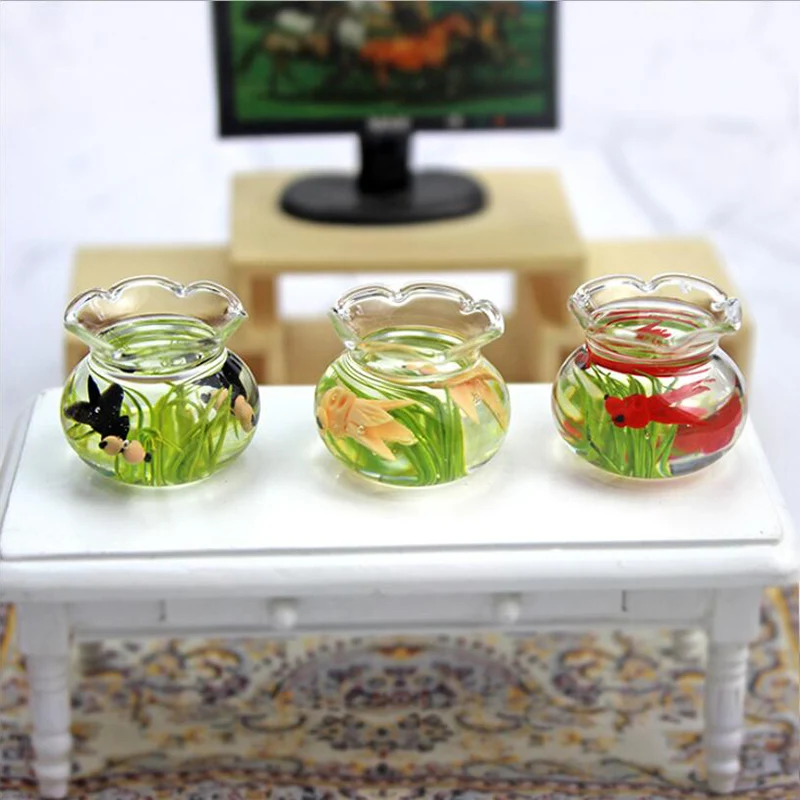 

1:12 Dollhouse Miniature Glass Fish Tank Bowl Aquarium For Doll House Decor Home Ornament Kids Pretend Play Toys