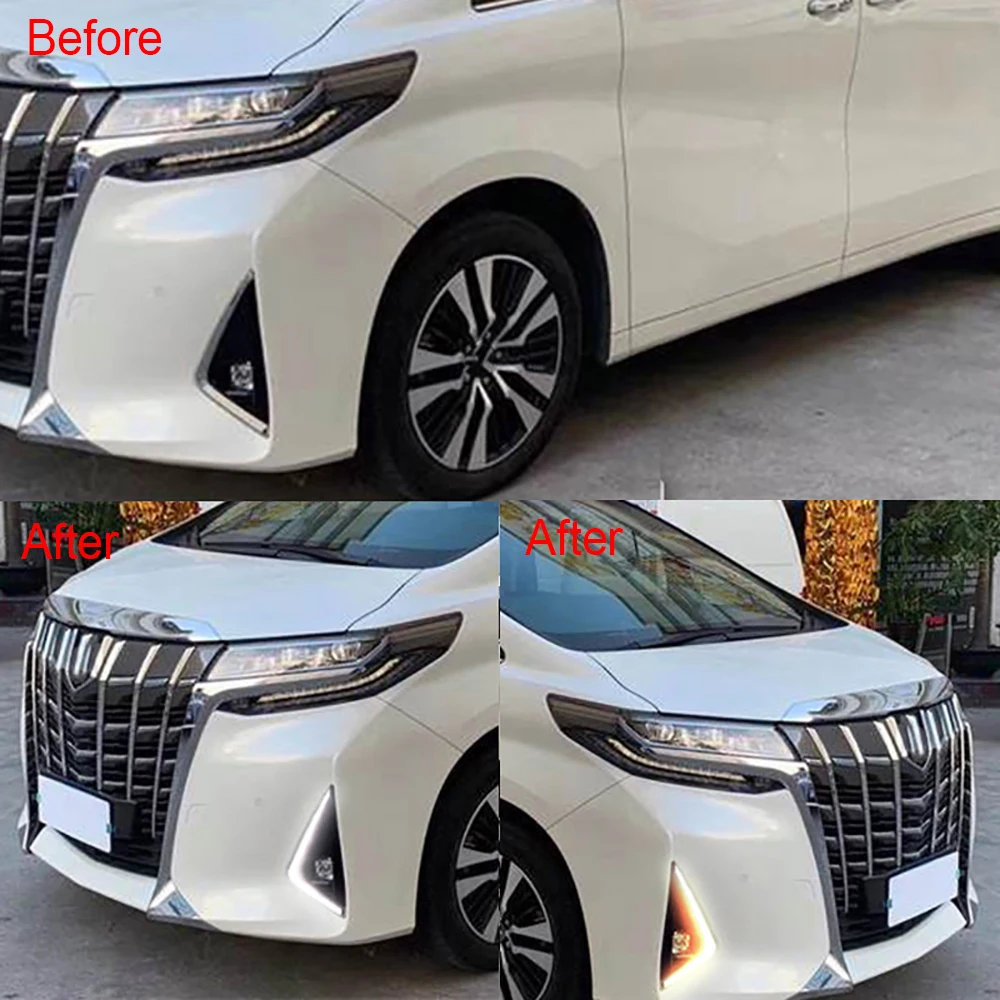 

2 шт. 12 В автомобильная лампа дневного света, желтое реле сигнала поворота, водонепроницаемая для Toyota Alphard 2018 2019 DRL противотуманная фара