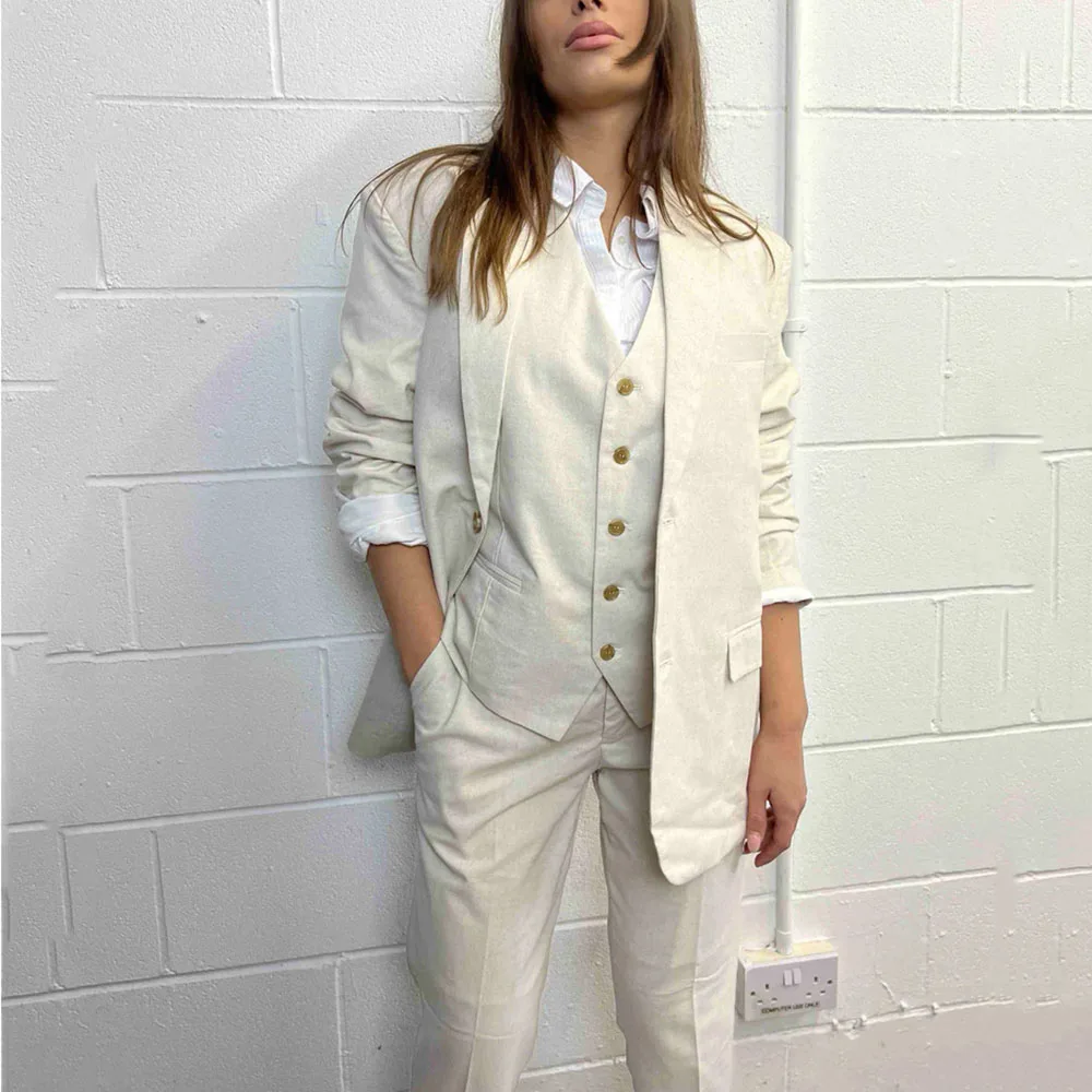 Cream Women 3 Piece Linen Suit Double Button Causal Slim fit Suit For Ladies  Latest Business Suit With High Quality - AliExpress