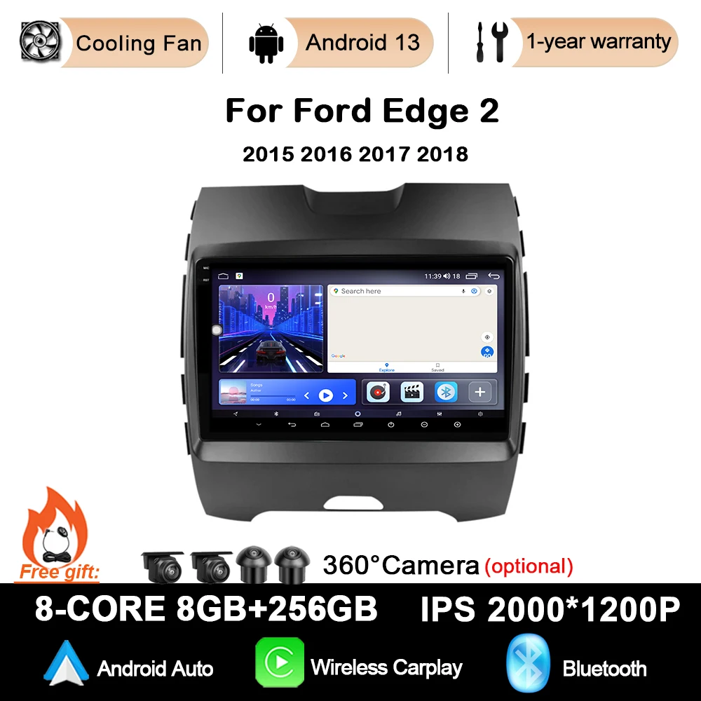 

Автомобильный радиоприемник, мультимедийная навигация GPS 9 дюймов для Ford Edge 2 2015 2016 2017 2018 Android13 WIFI, автомобильный беспроводной стереоплеер Carplay