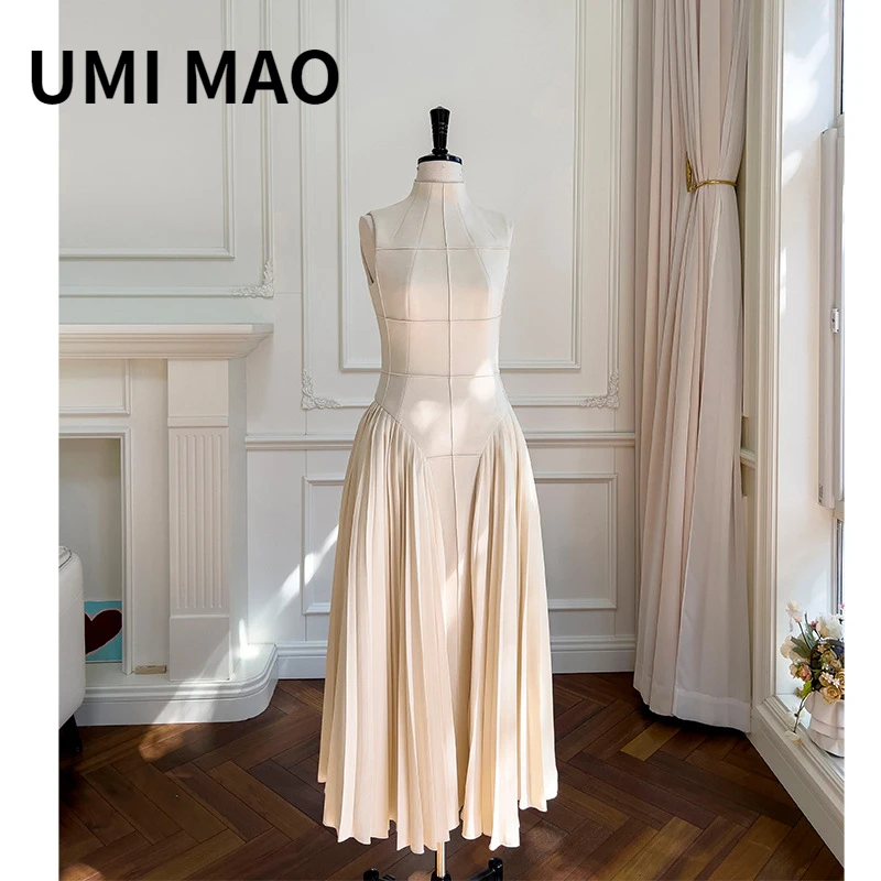 

UMI MAO Spring Autumn New Fashion Temperament Small Stand Neck Sleeveless Medium Length Dresses Women's Slim High Waist Dress