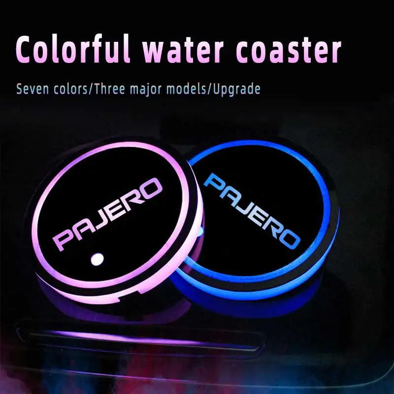 Per Mitsubishi Pajero Led Luminoso Car Coaster Light Auto Water Cup Slot Mat Atmosphere Light Accessories