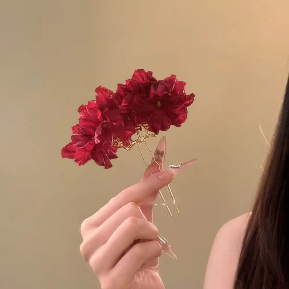 Eleganter Süßer Blumen-Haarstab, Böhmische Feenhafte Thai-Haargabel, Simulierte Blumen-Haarnadel im Chinesischen Stil, Seitlicher Clip für Brautjungfern – Detail 11