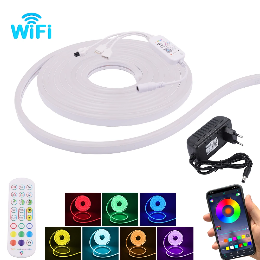

Умная неоновая RGB лента Tuya с Wi-Fi, 12 В, меняющая цвет, музыка, Bluetooth/ИК, голосовое управление, Гибкая силиконовая Светодиодная лента