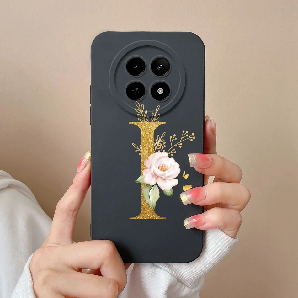 Elegant Rose Letter Soft Liquid Silicone Protective Back Cover for Realme - Lens Protection Bumper Case