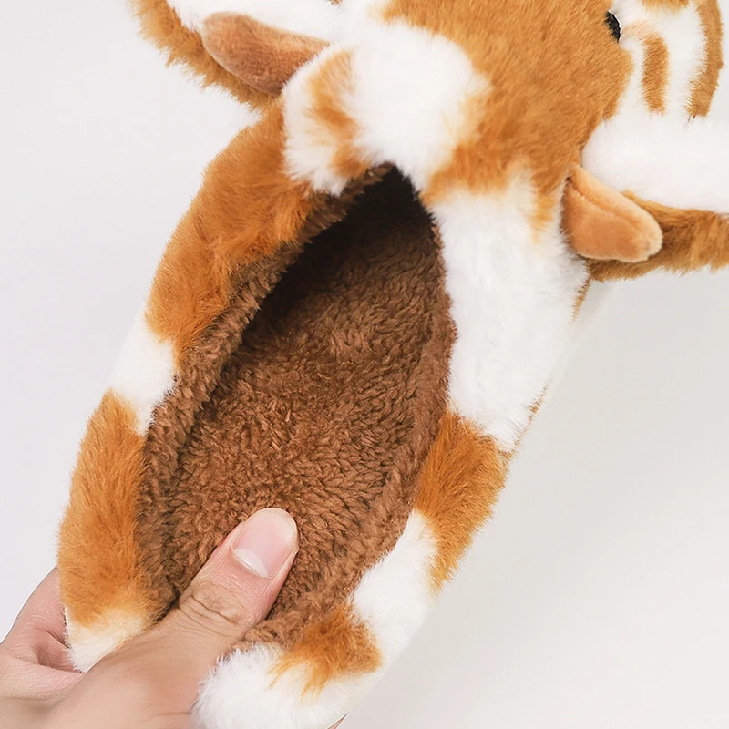 Cute Cartoon Fluffly Cow Slippers Women Winter New Indoor Platform Cotton Slippers Woman Non Slip Warm Plush Home Shoes Female