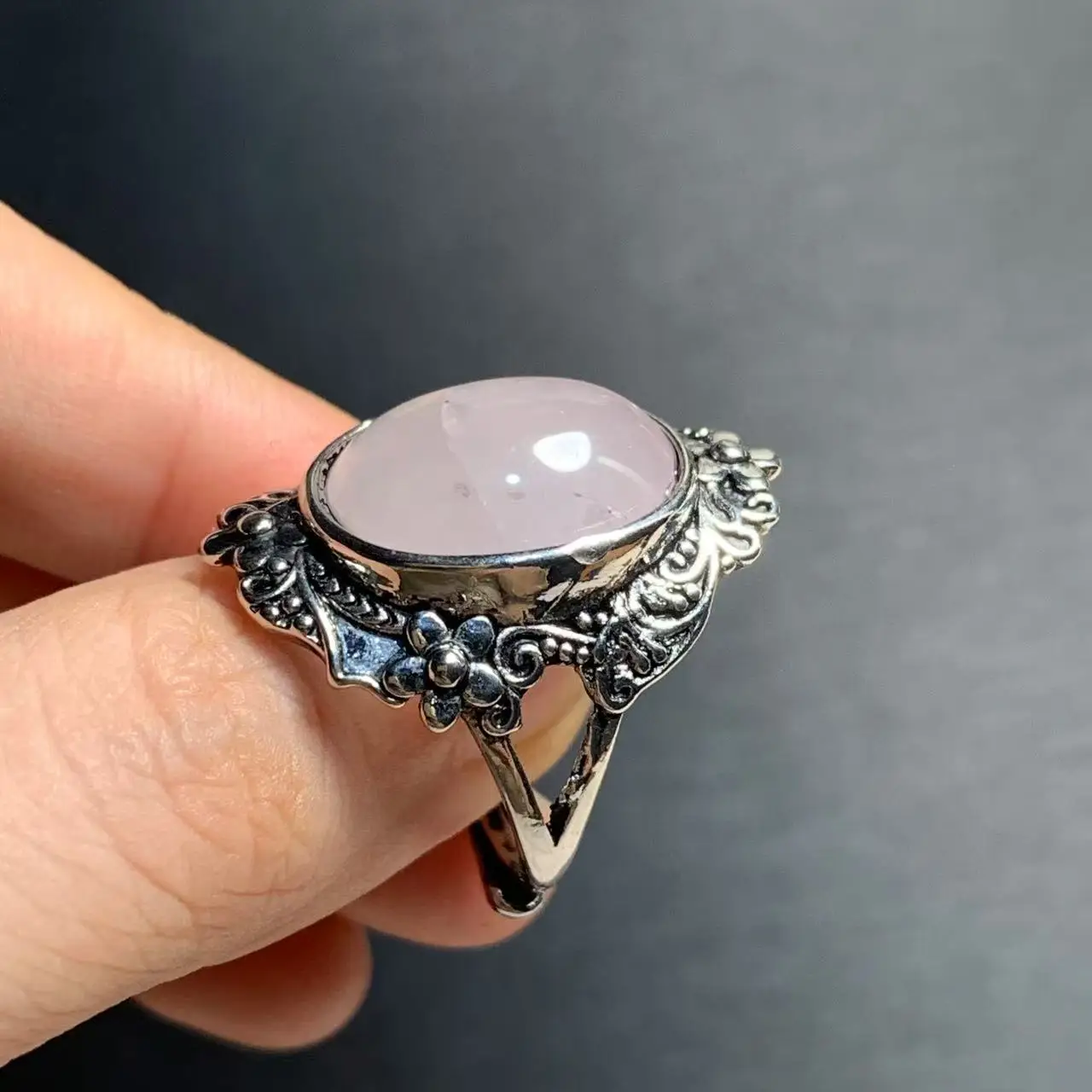 MM Natural Rose Quartz Ring Adjustable Female Ring Jewelry for Women Gift Wholesale High Quality Vintage Fine