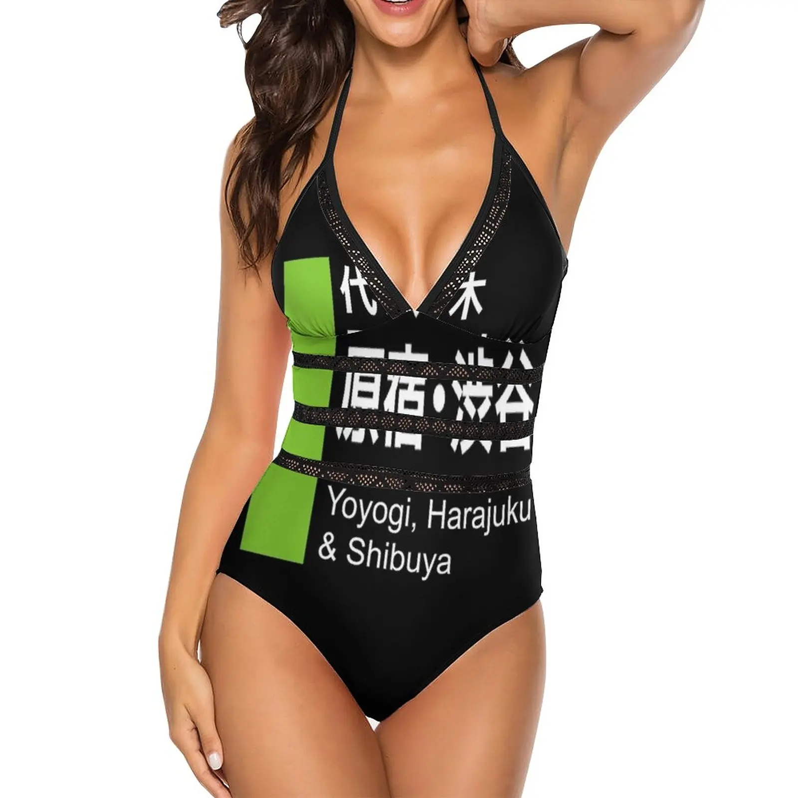 

Tokyo Yamanote Line-Shibuya And Harajuku Sexy One Shoulder One Piece Swimsuit New Mesh Patchwork Swimwear Monokini Tokyo Japan