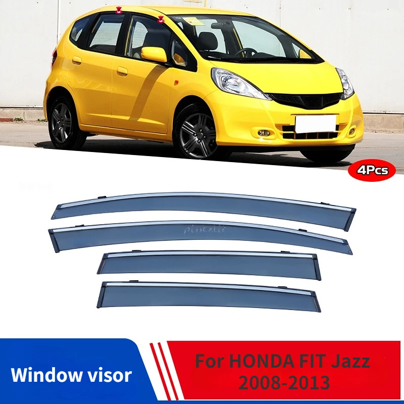 For HONDA FIT Jazz 2008-2013 Accessories Side Window Visors Car Rain Shield Deflectors Awning Trim Cover Window Rain Guards