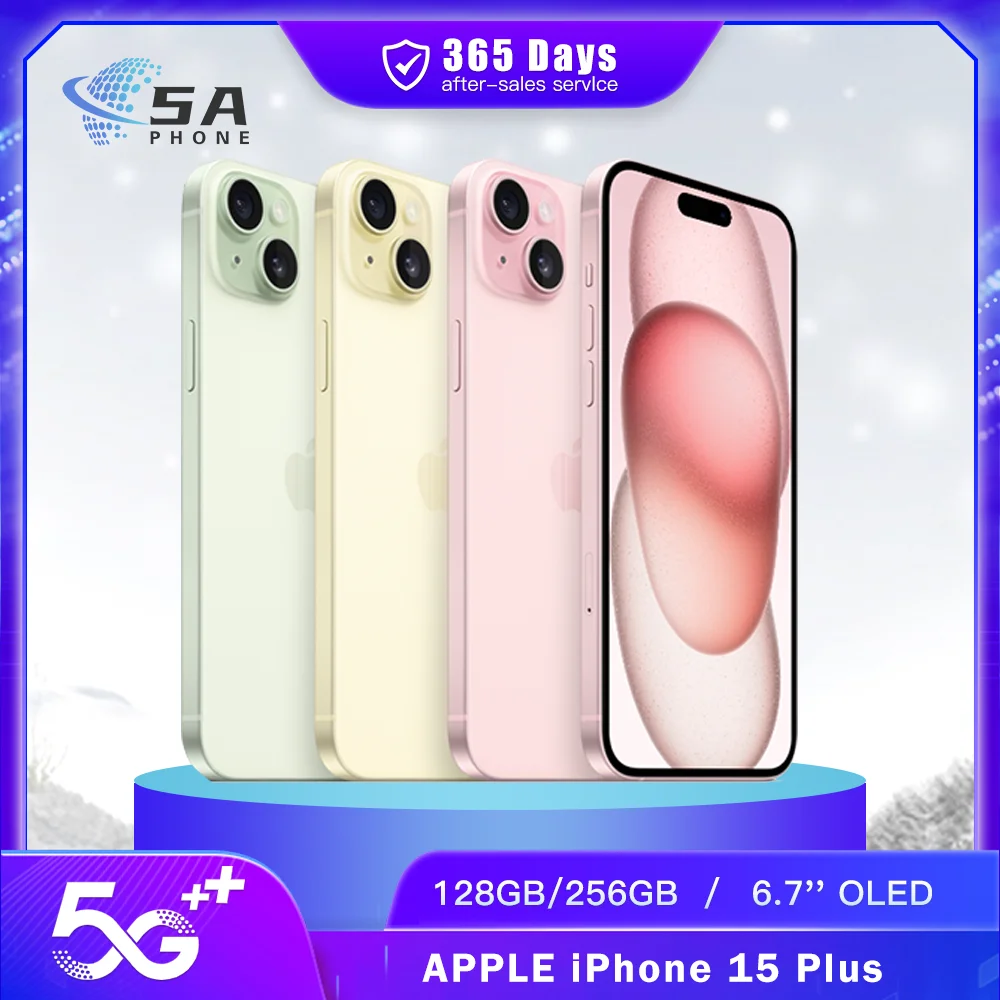 Original Apple iPhone 15 Plus 5G Mobile Phone Face ID 128GB/256GB European Version NFC 48MP+12MP A16 Bionic Hexa-Core SmartPhone