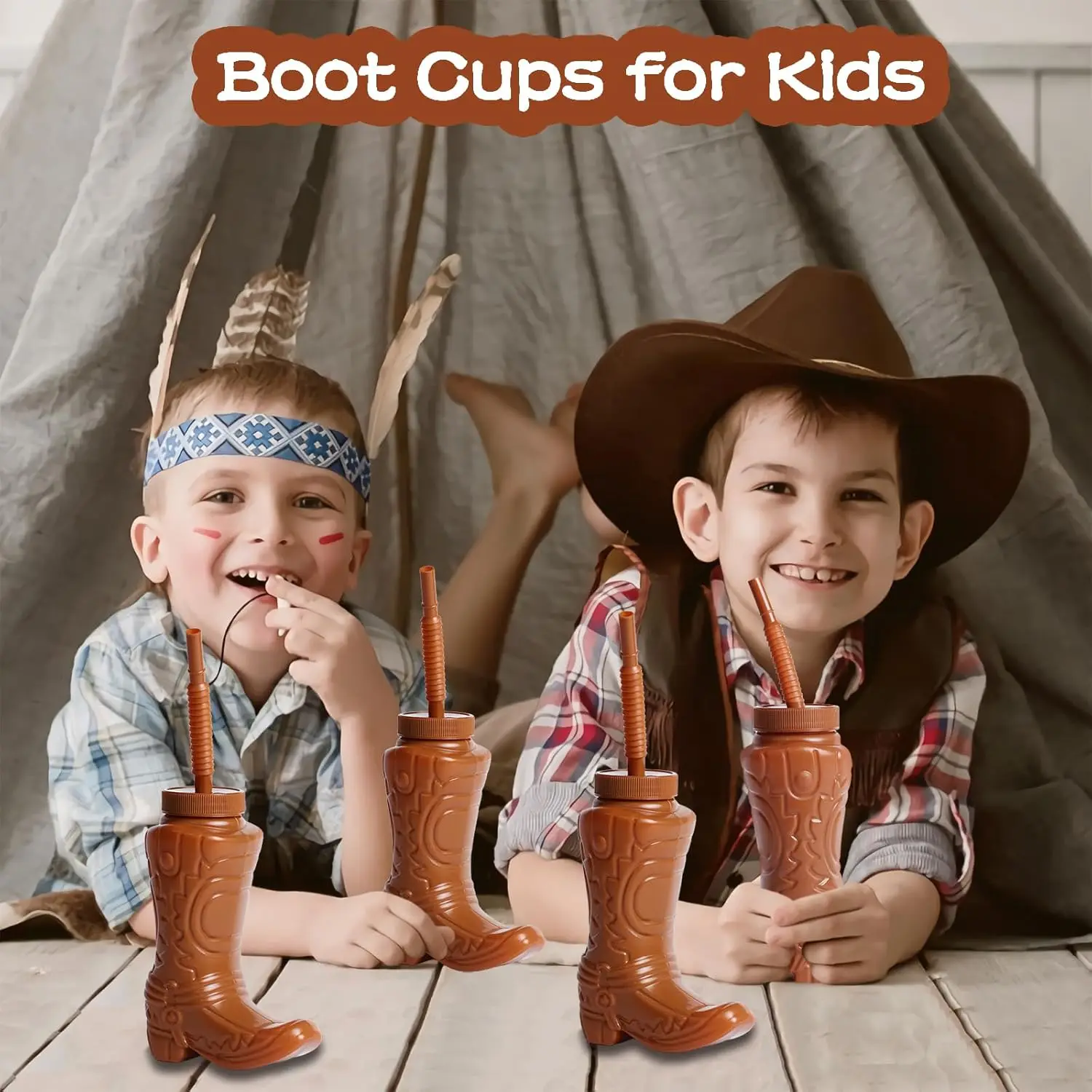 Adorable Cowboy Boot Cups with Straws and Lids - Perfect Kids' Party Decor and Supplies