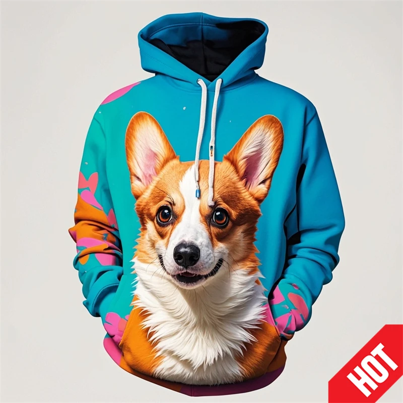 thumbnail image 1 of Sudadera con capucha con estampado de animales Corgi, colores impresos en 3D, divertida, para hombres y mujeres, envío gratuito, sudadera con capucha informal de manga larga, 1 of 5
